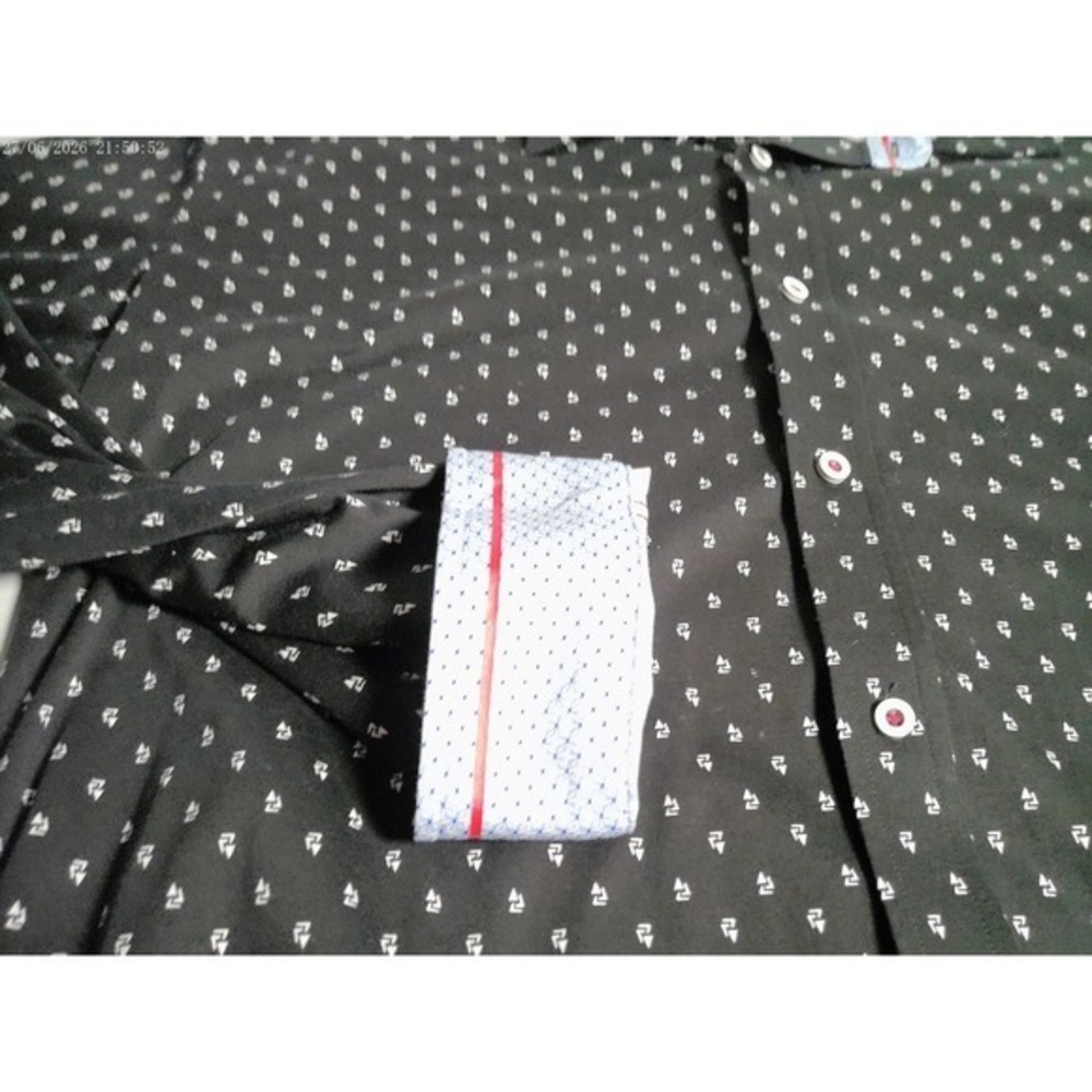 Buttercloth Mens 2XL Regular Fit Long Sleeve Button Shirt Black Print MC0016 - Picture 3 of 7